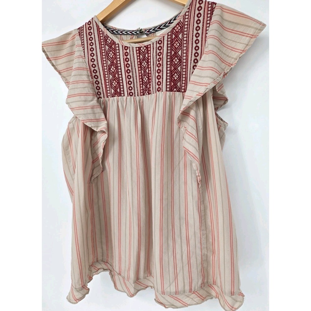 Knox Rose Sleeveless Top Size Small Embroidered Stripe Peasant Fairycore